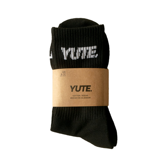 YUTE: Crew Socks (2 Pack) Black/ White